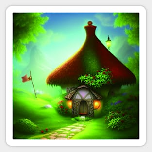 Fantasy House In a Greenery Scene, Fantasy Cottagecore artwork Sticker